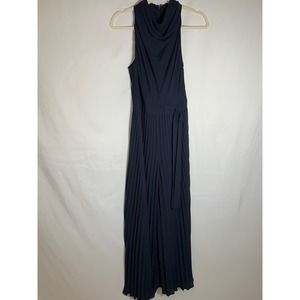 Halston Heritage Navy Blue Pleated Formal Jumpsuit Sz 2